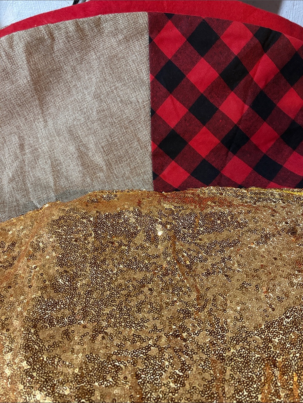 2 Plaid & Gold Christmas Tree Skirts
